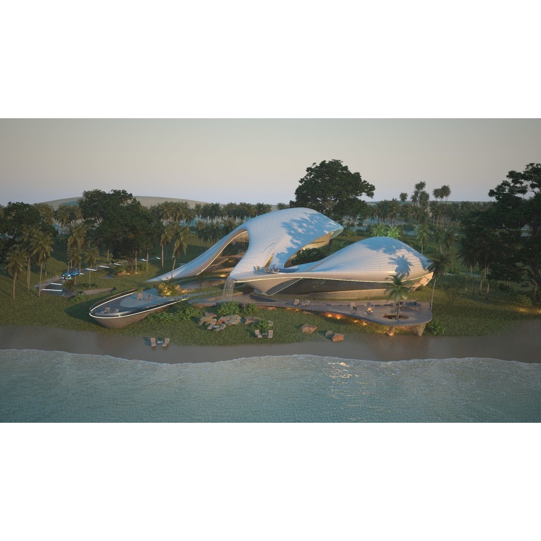 Organic Beach Villa House 3D Model – Luxurious Architectural Design, FBX, OBJ - View 19