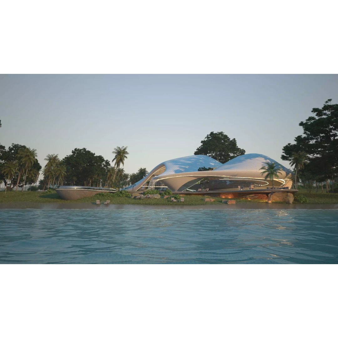 Organic Beach Villa House 3D Model – Luxurious Architectural Design, FBX, OBJ - View 2