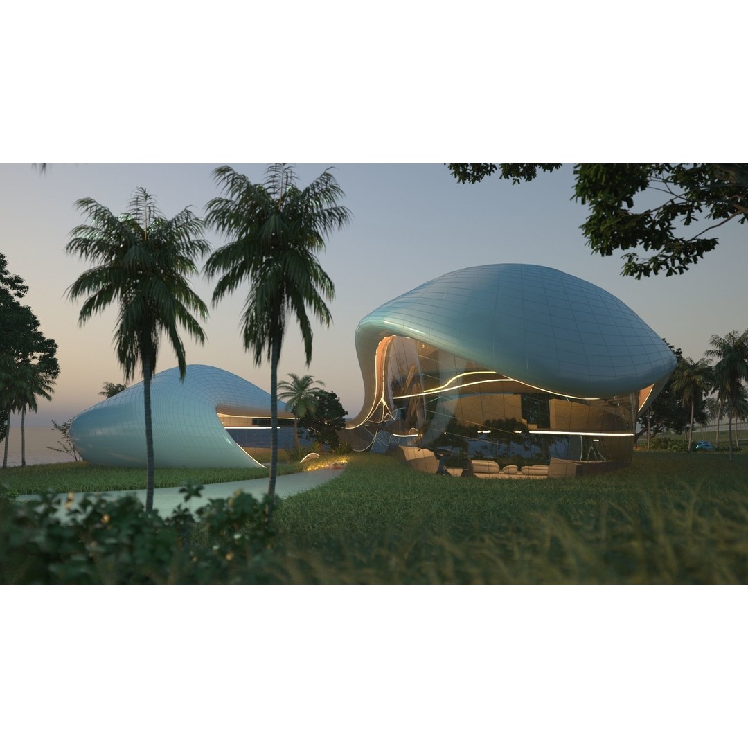 Organic Beach Villa House 3D Model – Luxurious Architectural Design, FBX, OBJ - View 20