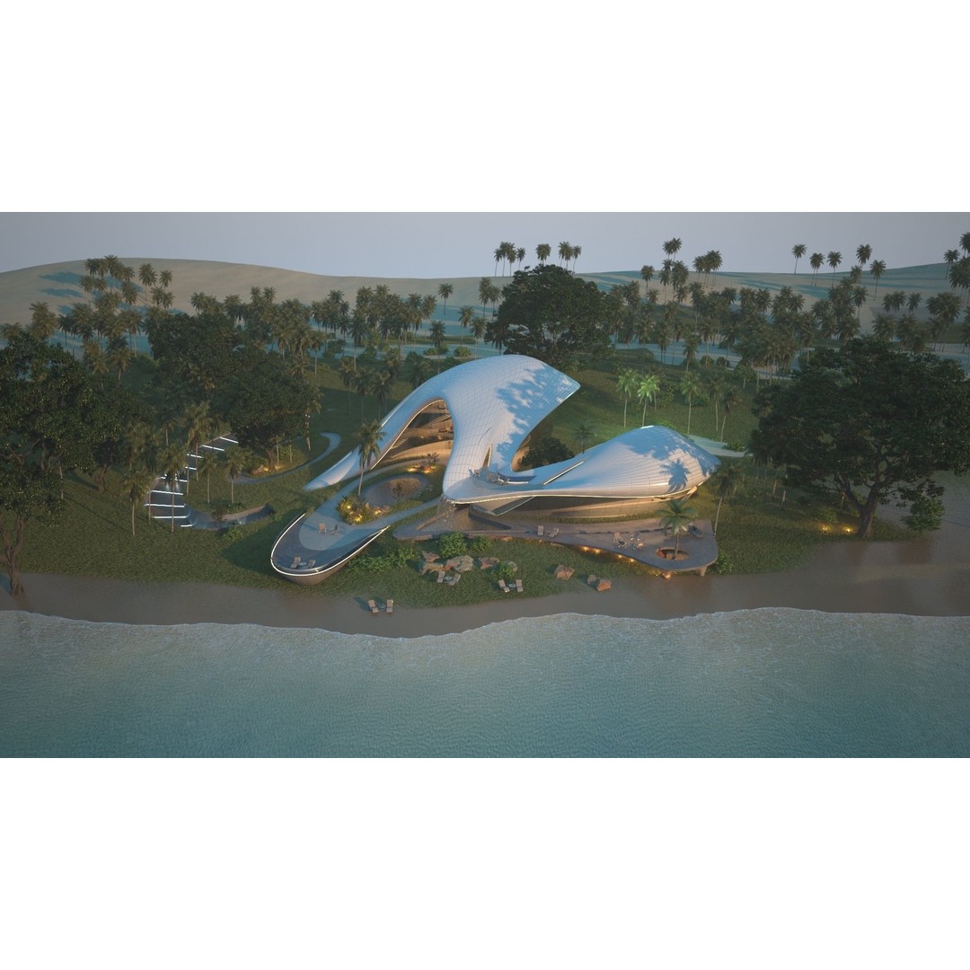 Organic Beach Villa House 3D Model – Luxurious Architectural Design, FBX, OBJ - View 21