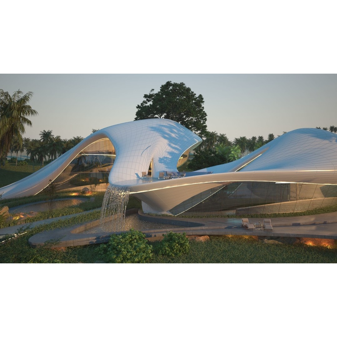 Organic Beach Villa House 3D Model – Luxurious Architectural Design, FBX, OBJ - View 3