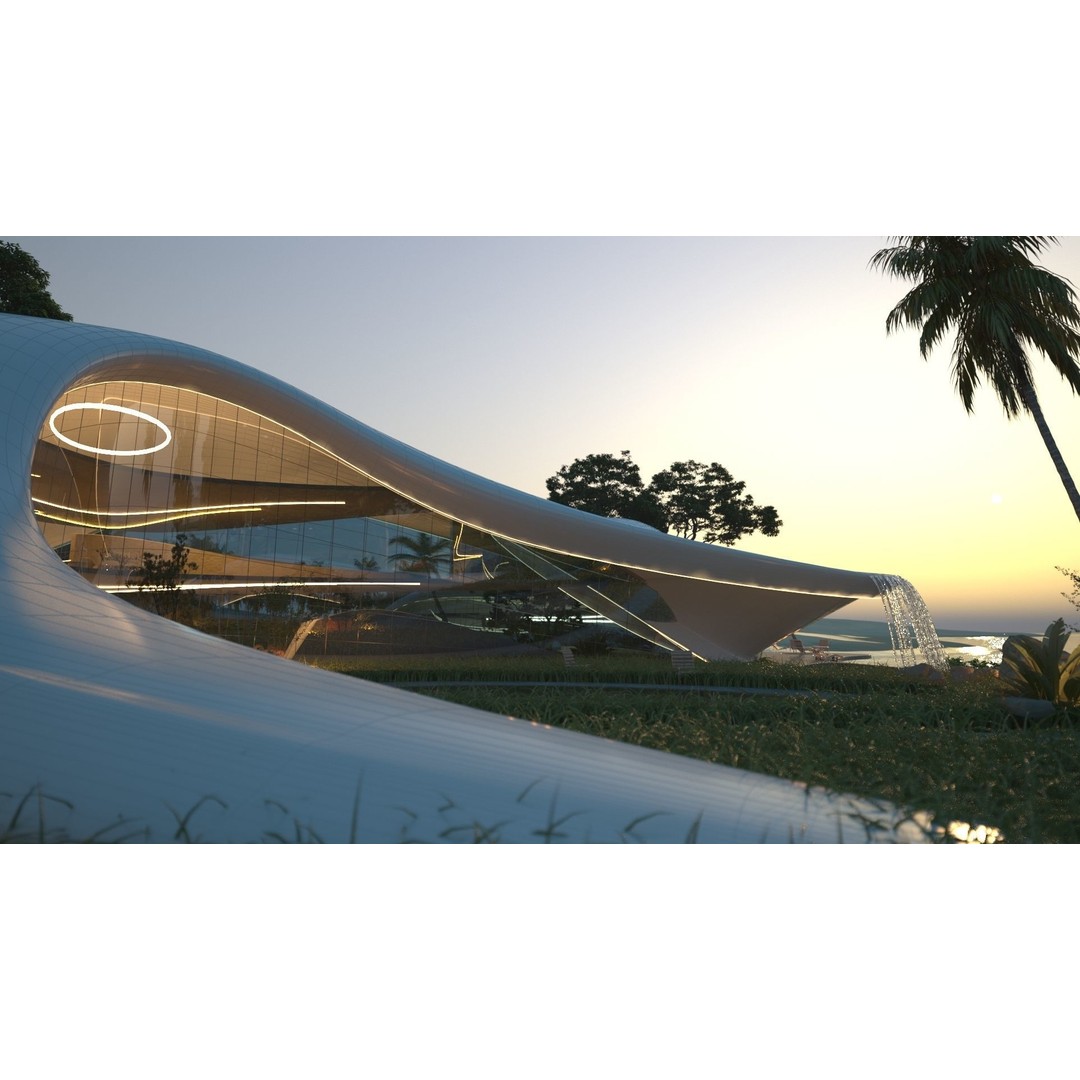 Organic Beach Villa House 3D Model – Luxurious Architectural Design, FBX, OBJ - View 4