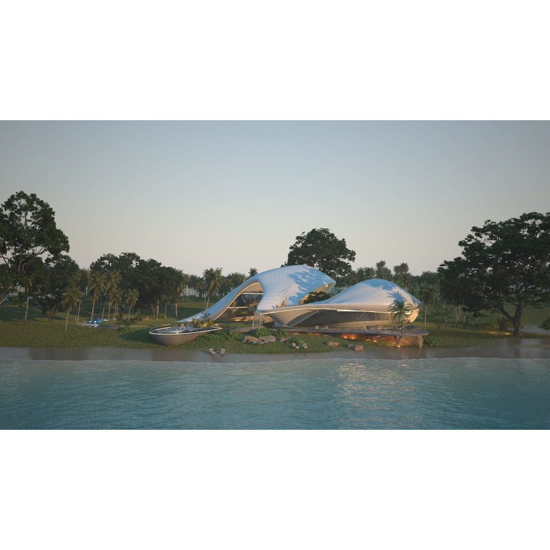 Organic Beach Villa House 3D Model – Luxurious Architectural Design, FBX, OBJ - View 5