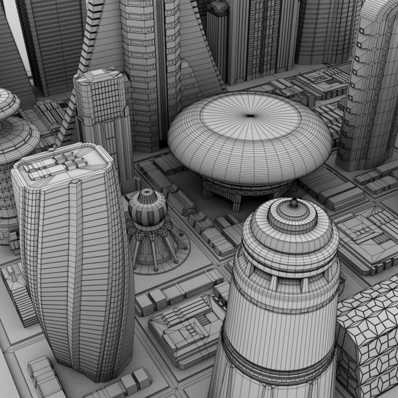 Futuristic City 3D Model – Stylized Cityscape, Maya, FBX, OBJ - View 10