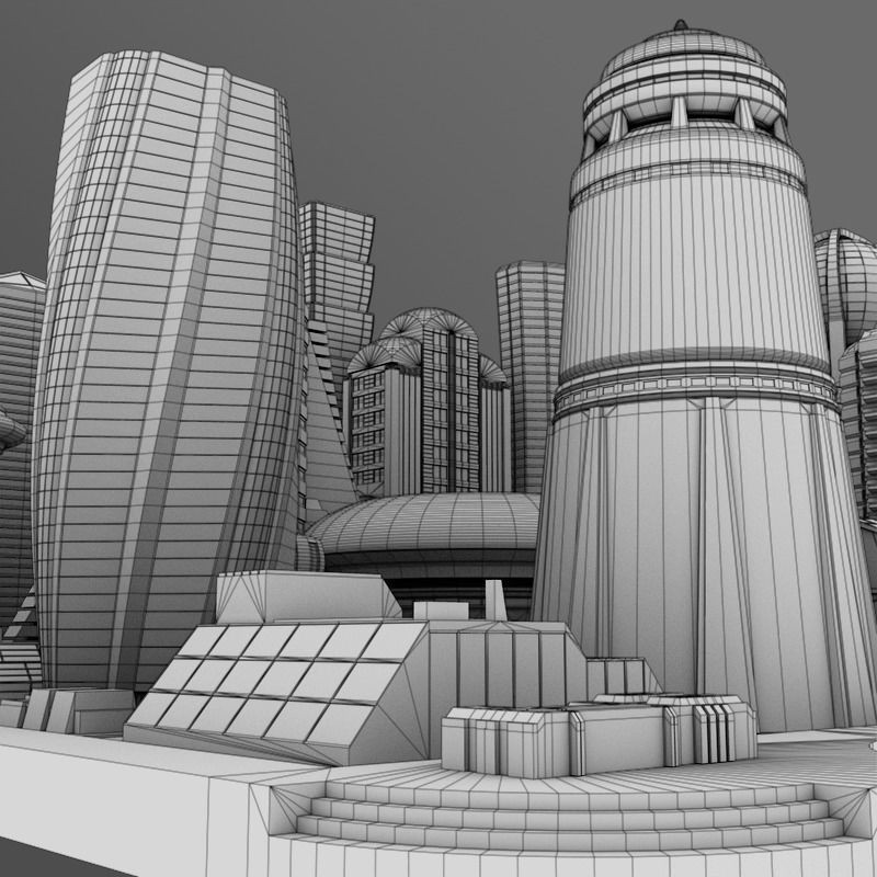 Futuristic City 3D Model – Stylized Cityscape, Maya, FBX, OBJ - View 11