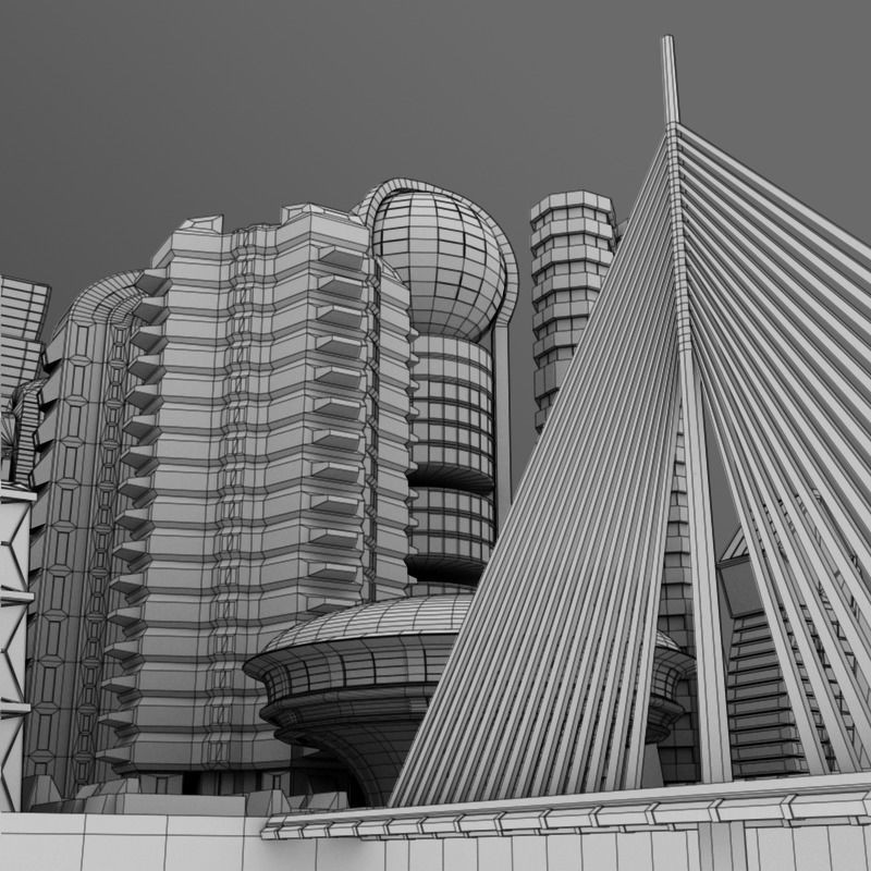 Futuristic City 3D Model – Stylized Cityscape, Maya, FBX, OBJ - View 13