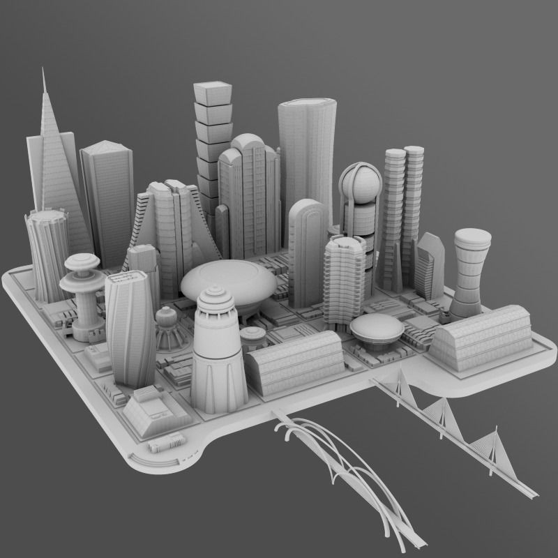 Futuristic City 3D Model – Stylized Cityscape, Maya, FBX, OBJ - View 14