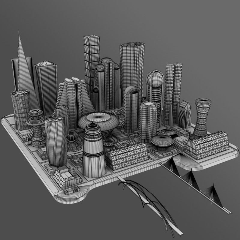 Futuristic City 3D Model – Stylized Cityscape, Maya, FBX, OBJ - View 15