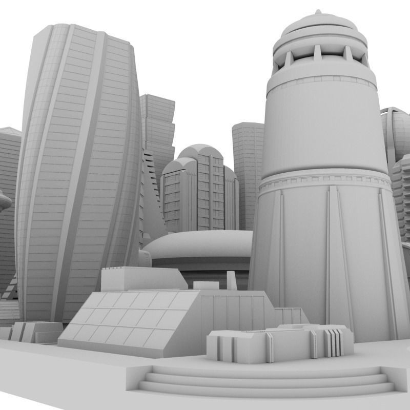 Futuristic City 3D Model – Stylized Cityscape, Maya, FBX, OBJ - View 16