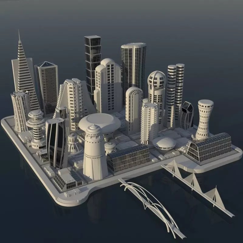 Futuristic City 3D Model – Stylized Cityscape, Maya, FBX, OBJ - View 2