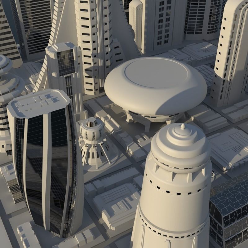 Futuristic City 3D Model – Stylized Cityscape, Maya, FBX, OBJ - View 3