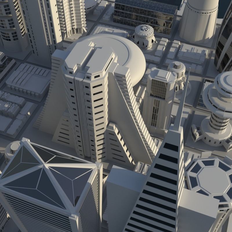Futuristic City 3D Model – Stylized Cityscape, Maya, FBX, OBJ - View 4