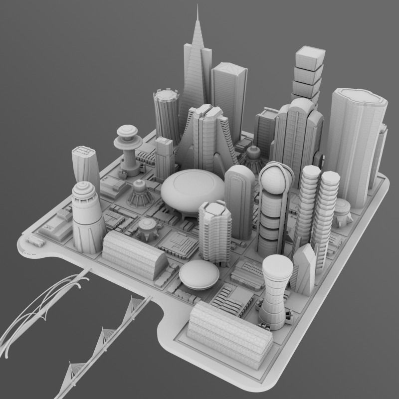 Futuristic City 3D Model – Stylized Cityscape, Maya, FBX, OBJ - View 7