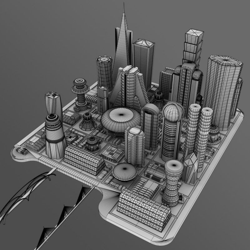 Futuristic City 3D Model – Stylized Cityscape, Maya, FBX, OBJ - View 8