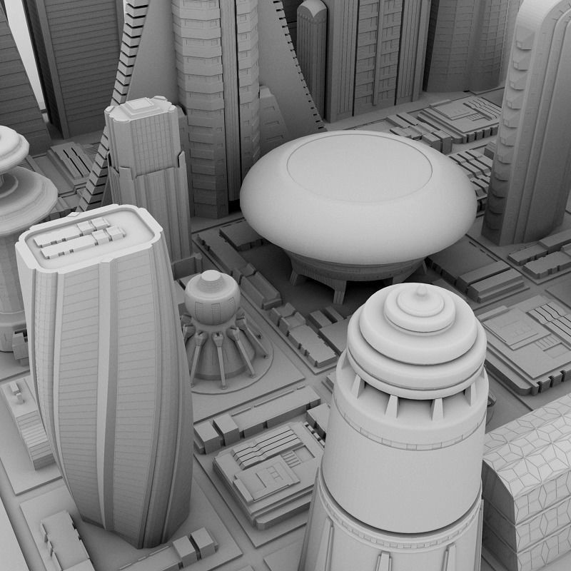 Futuristic City 3D Model – Stylized Cityscape, Maya, FBX, OBJ - View 9