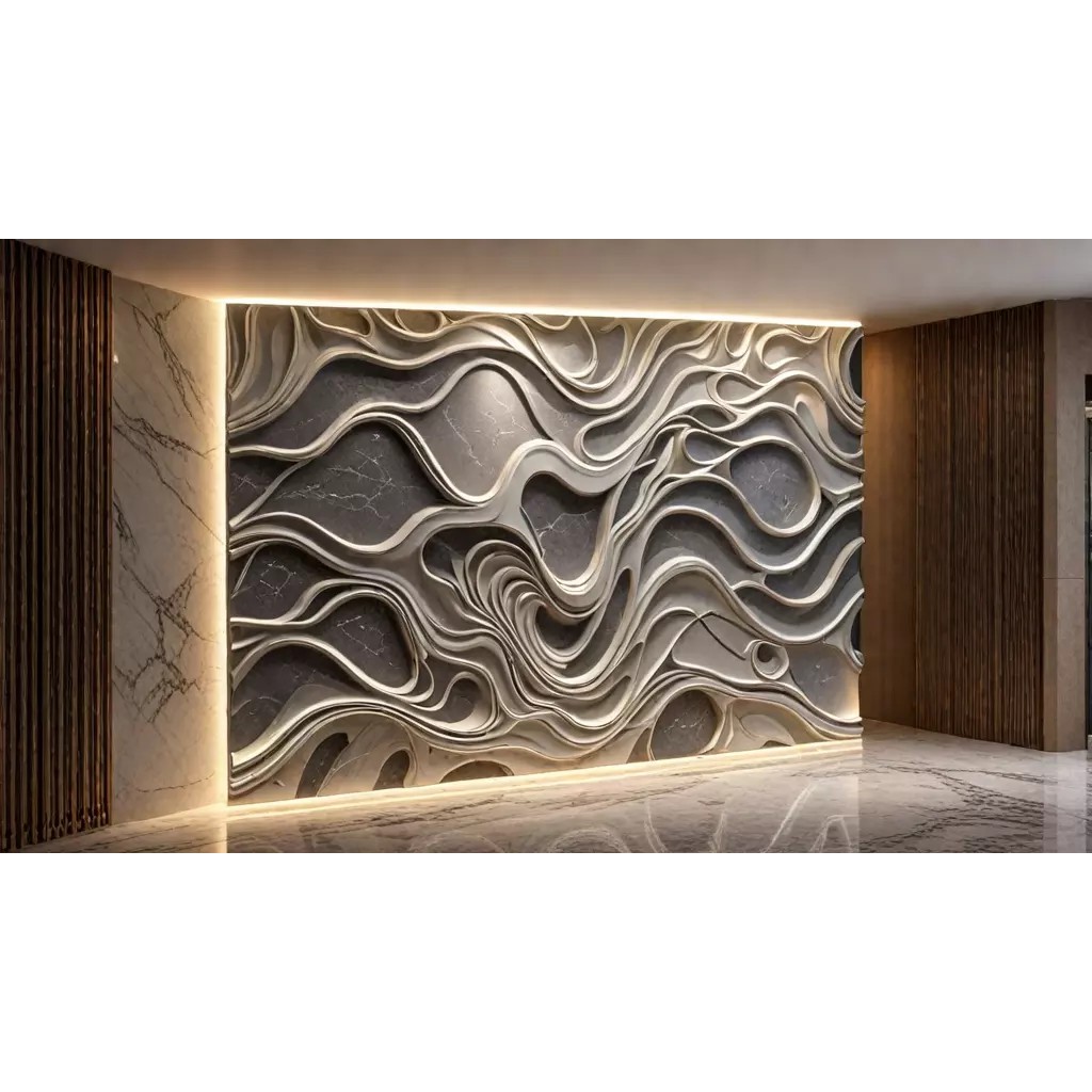 Modern Panel Wall Decor 3D Model – Artistic Relief for CNC & 3D Printing - View 11