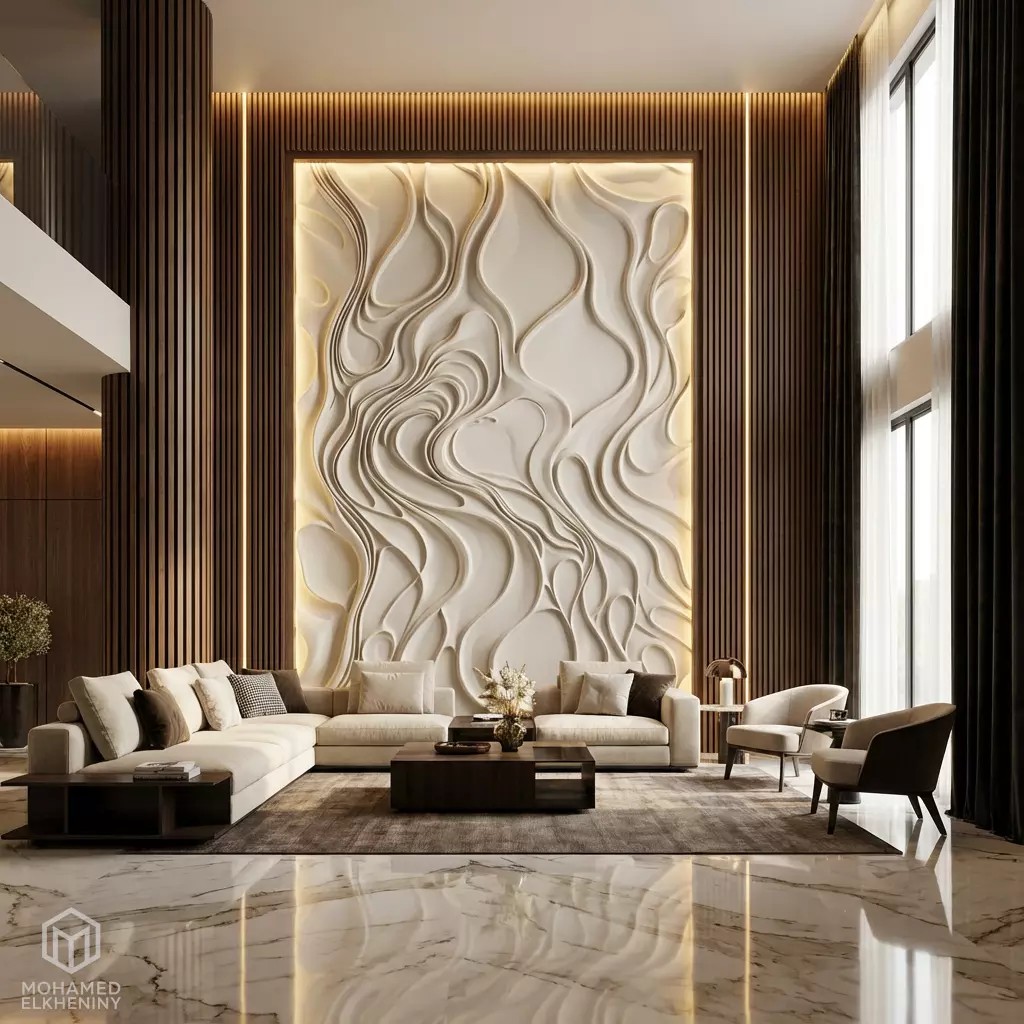 Modern Panel Wall Decor 3D Model – Artistic Relief for CNC & 3D Printing - View 2