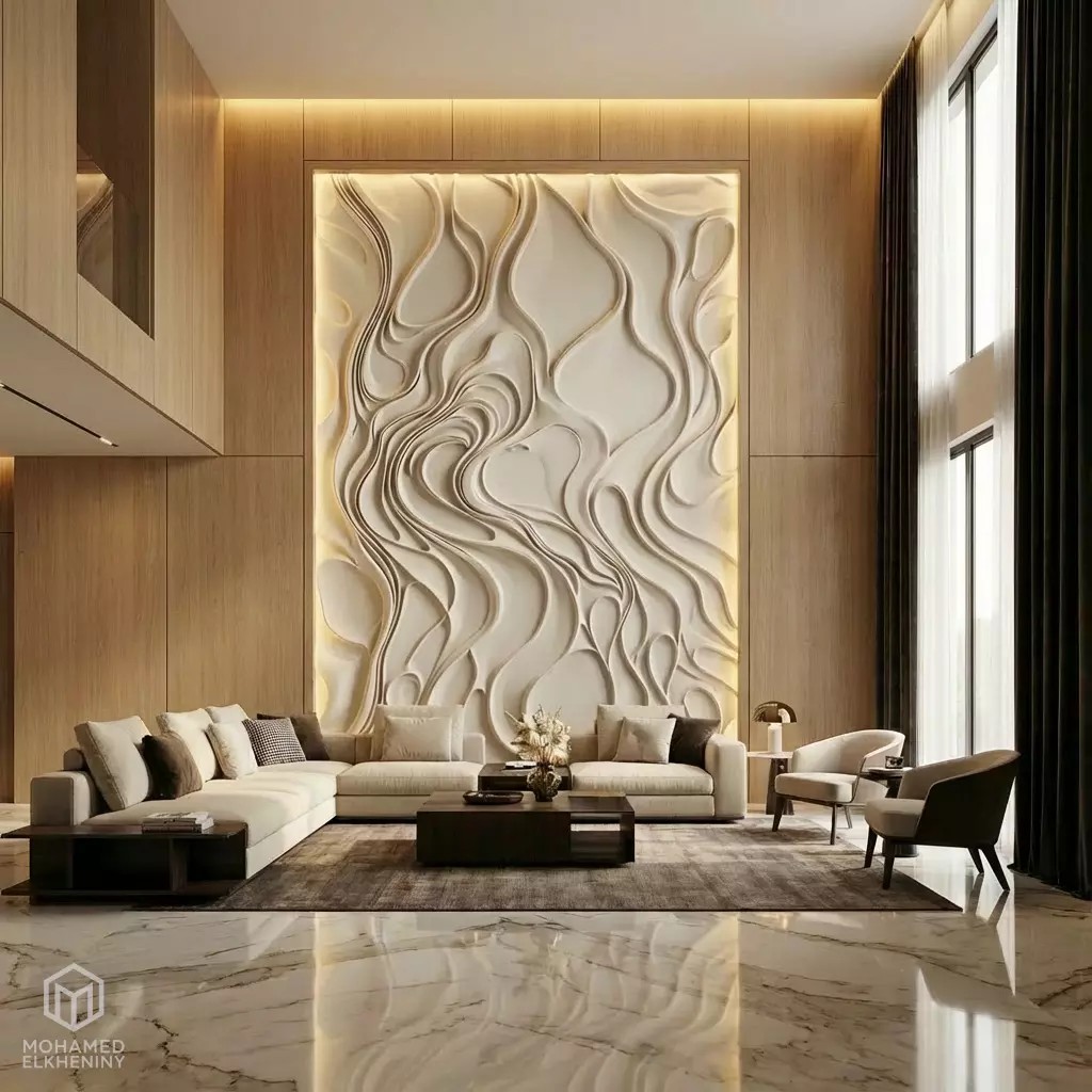 Modern Panel Wall Decor 3D Model – Artistic Relief for CNC & 3D Printing - View 6
