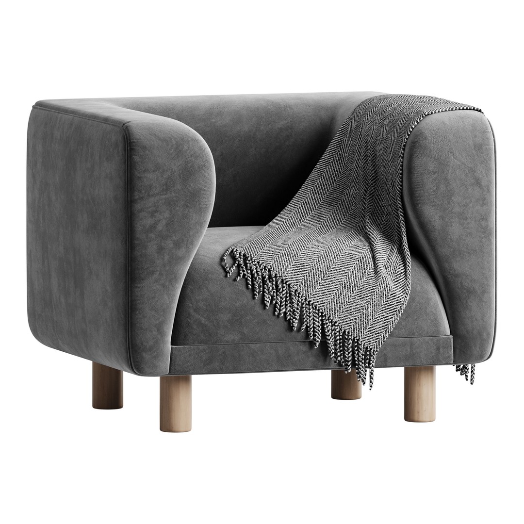 Veneto Velvet Poudre Armchair 3D Model – Modern Comfortable Chair, FBX - View 10