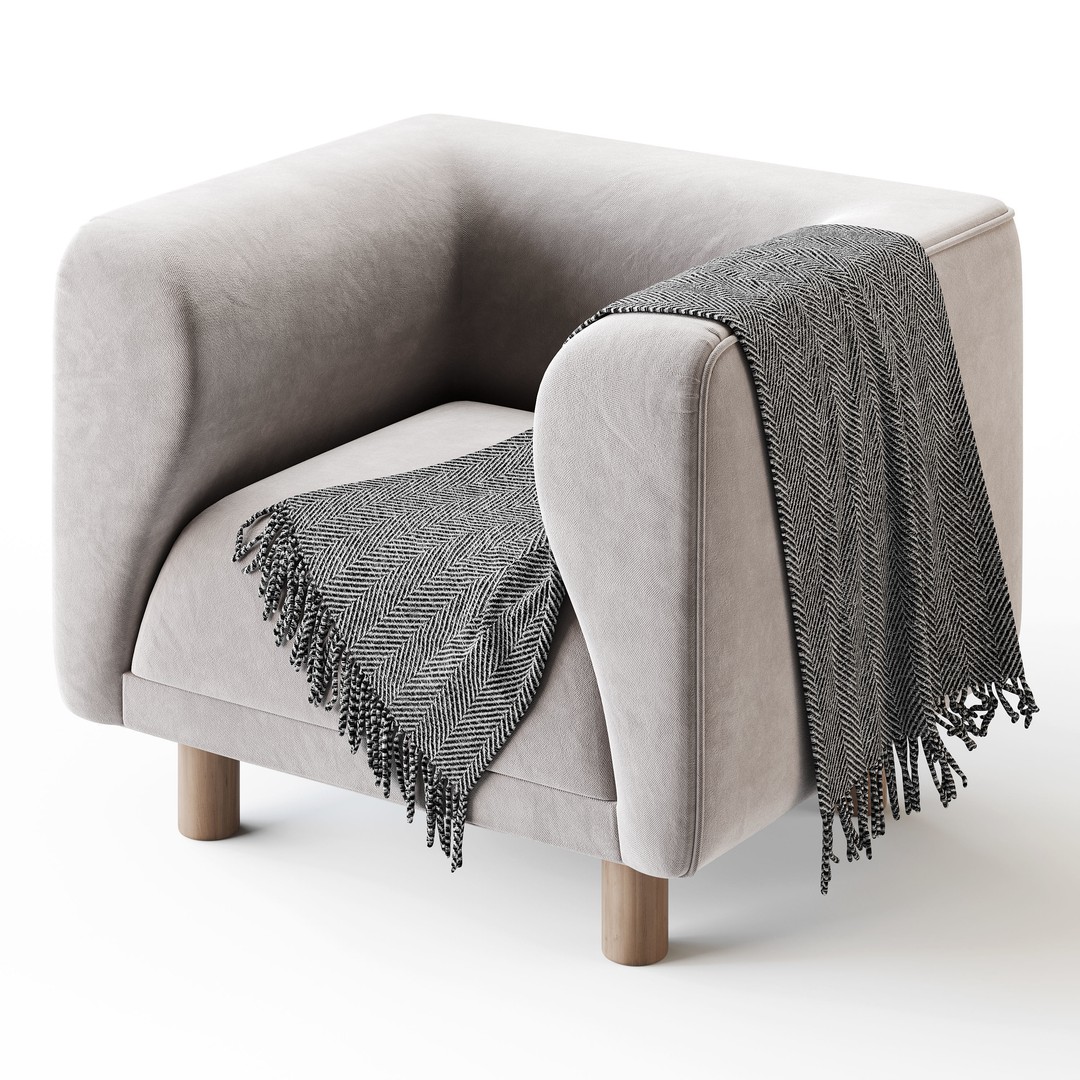 Veneto Velvet Poudre Armchair 3D Model – Modern Comfortable Chair, FBX - View 11