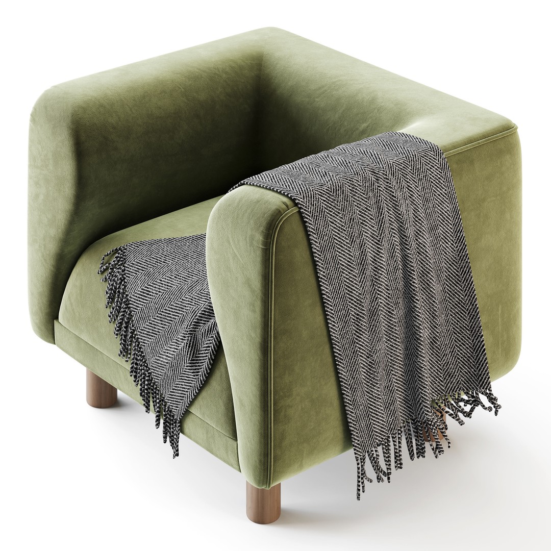 Veneto Velvet Poudre Armchair 3D Model – Modern Comfortable Chair, FBX - View 12