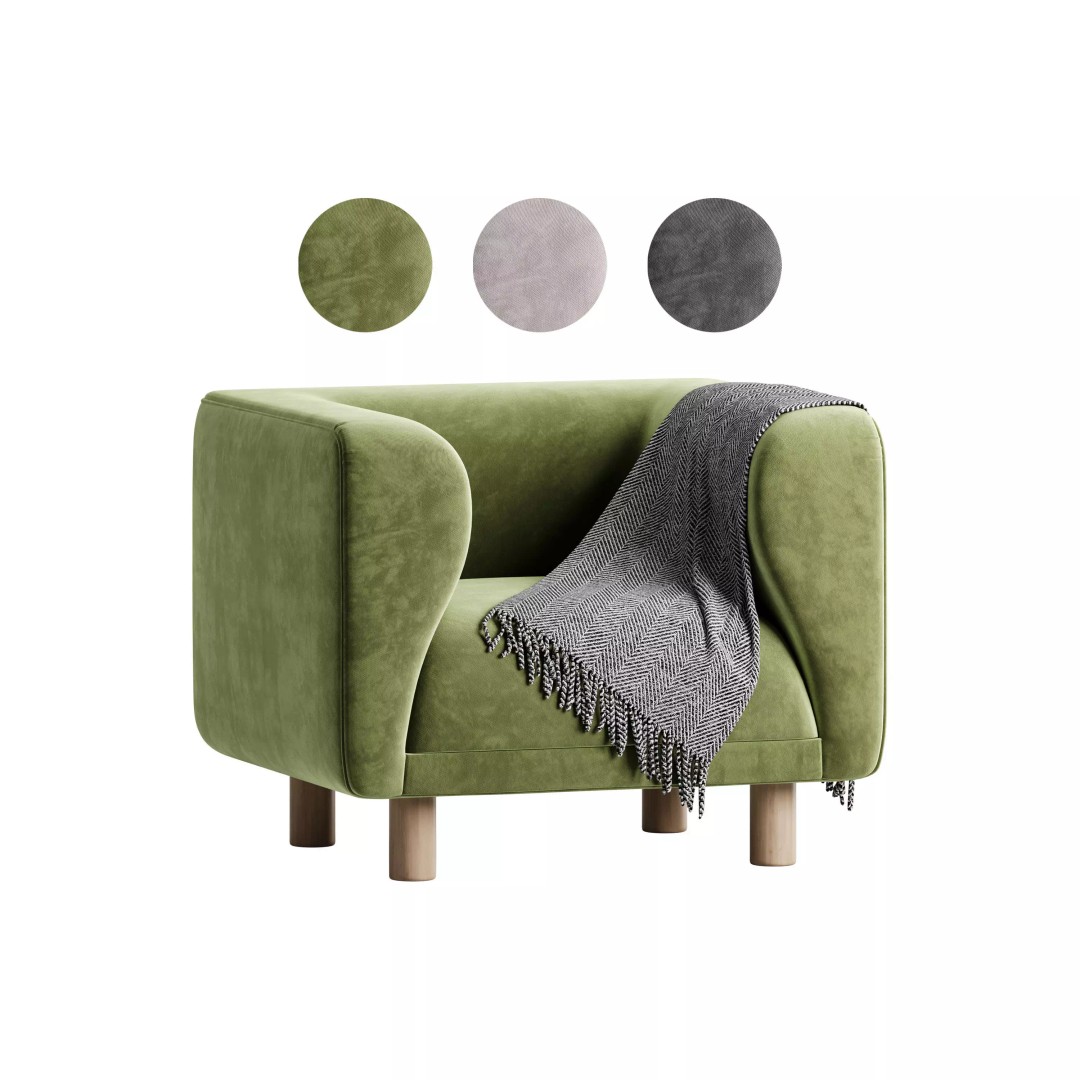 Veneto Velvet Poudre Armchair 3D Model – Modern Comfortable Chair, FBX - View 2