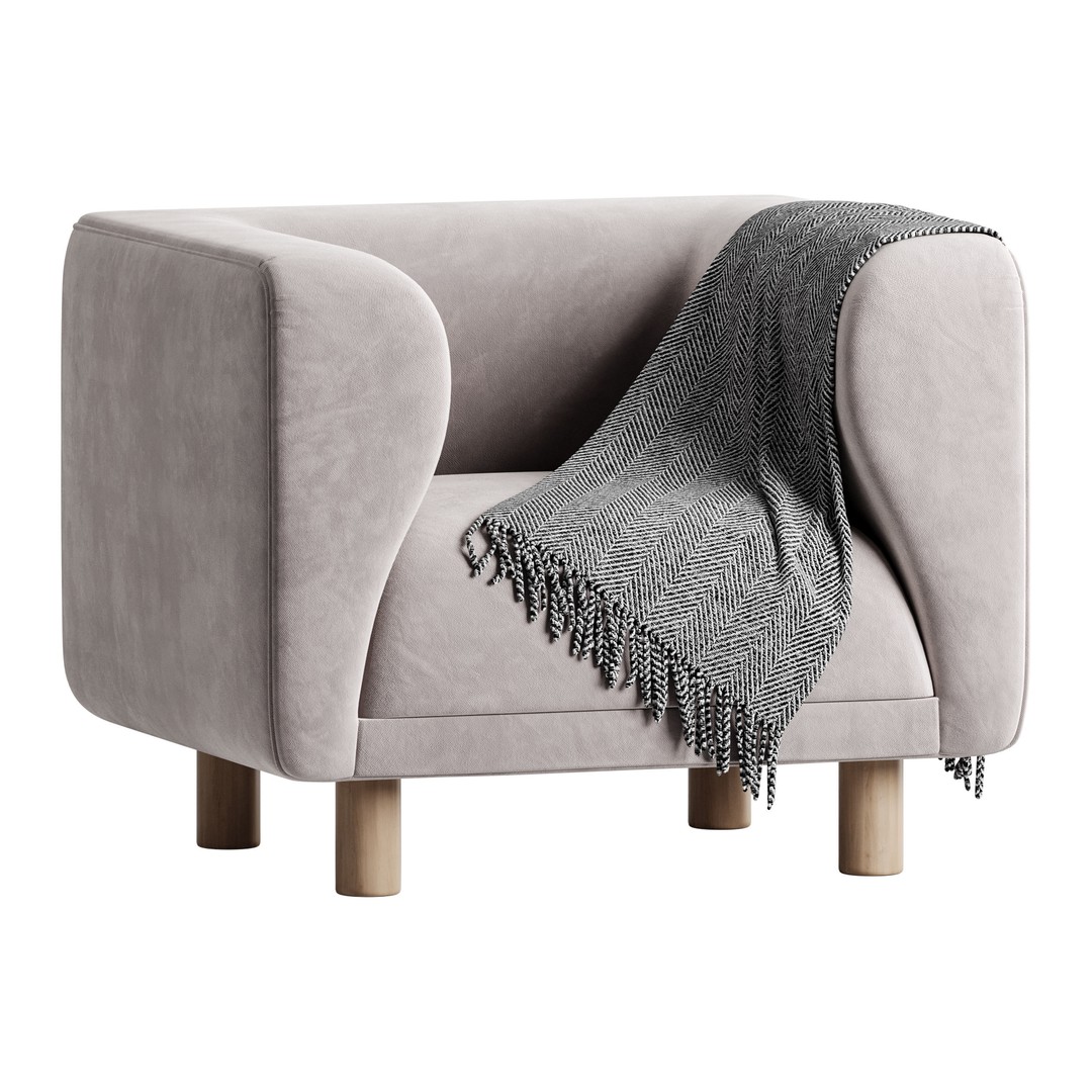 Veneto Velvet Poudre Armchair 3D Model – Modern Comfortable Chair, FBX - View 3