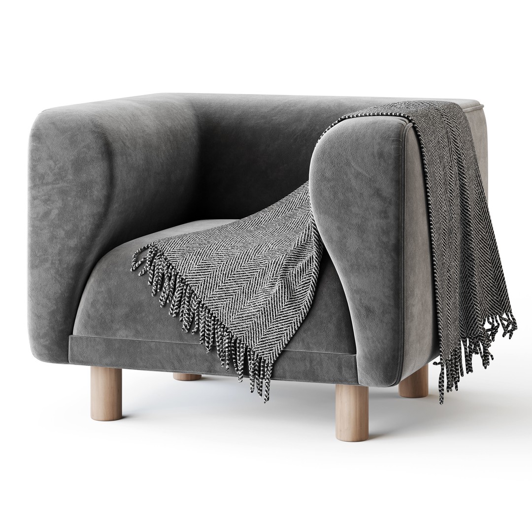 Veneto Velvet Poudre Armchair 3D Model – Modern Comfortable Chair, FBX - View 6