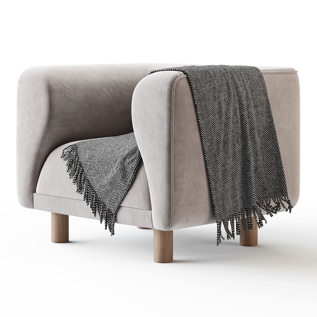 Veneto Velvet Poudre Armchair 3D Model – Modern Comfortable Chair, FBX - View 7
