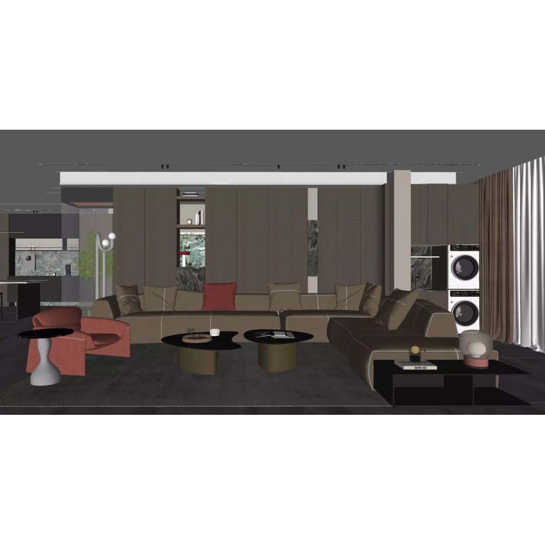 Italian Style Living and Dining Room 3D Model – Luxurious Interior Asset, FBX - View 10