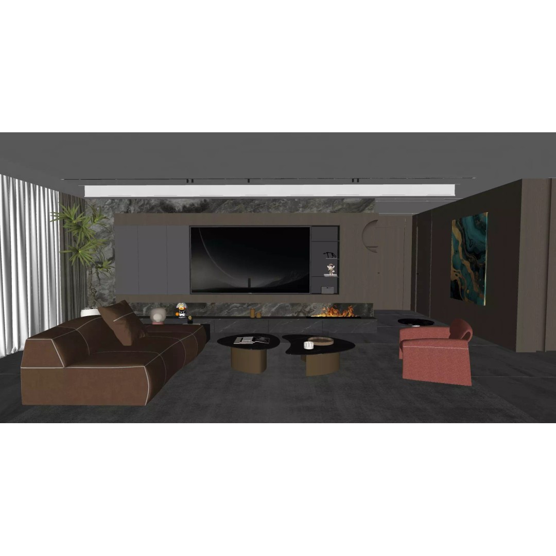 Italian Style Living and Dining Room 3D Model – Luxurious Interior Asset, FBX - View 11