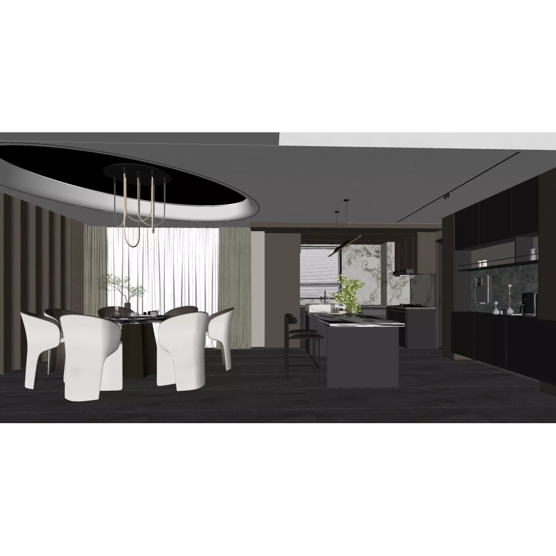 Italian Style Living and Dining Room 3D Model – Luxurious Interior Asset, FBX - View 12