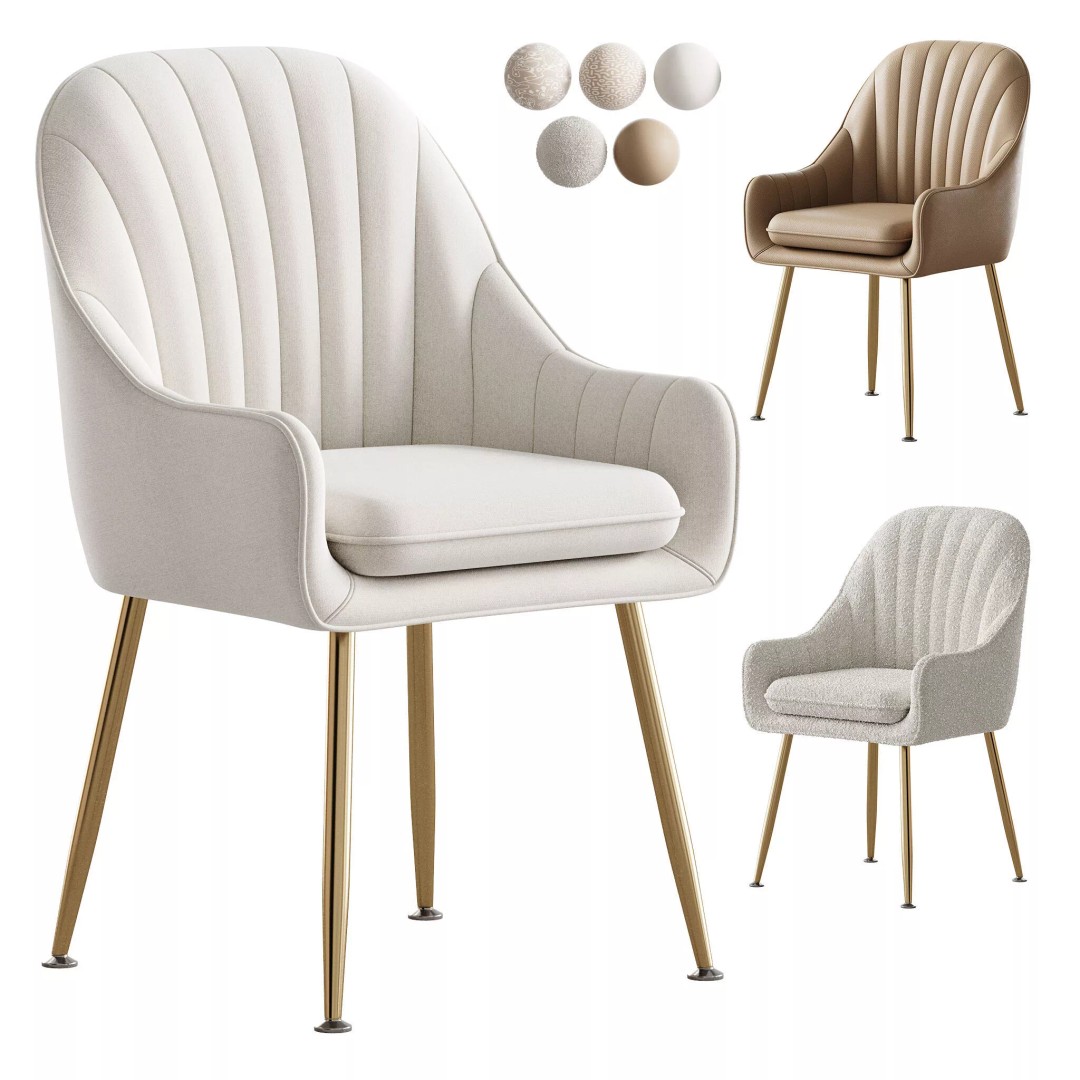 Scandinavian Dining Chair 3D Model – Elegant Upholstered Design, FBX - View 2