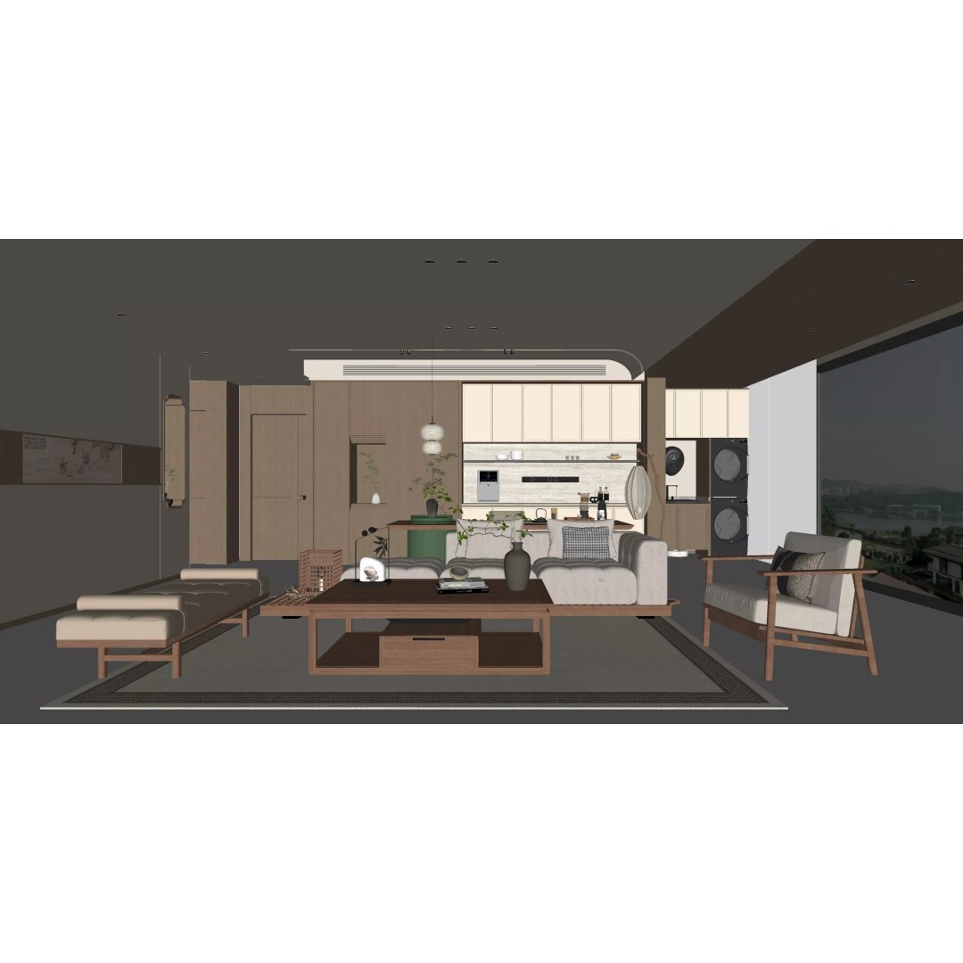 Wabi-Sabi Villa Living Room 3D Model – Modern Interior, FBX, Blender - View 10