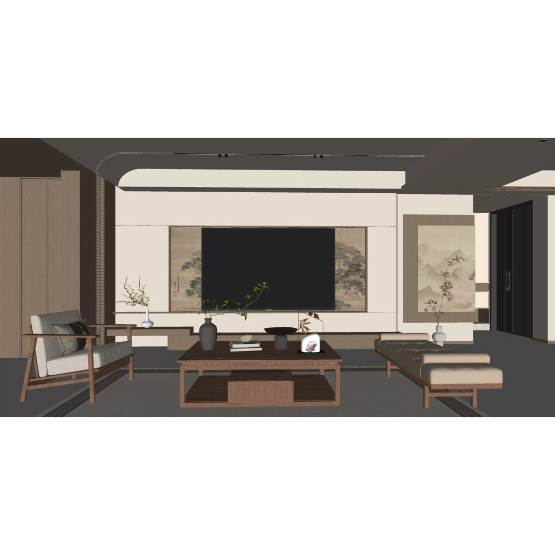 Wabi-Sabi Villa Living Room 3D Model – Modern Interior, FBX, Blender - View 11
