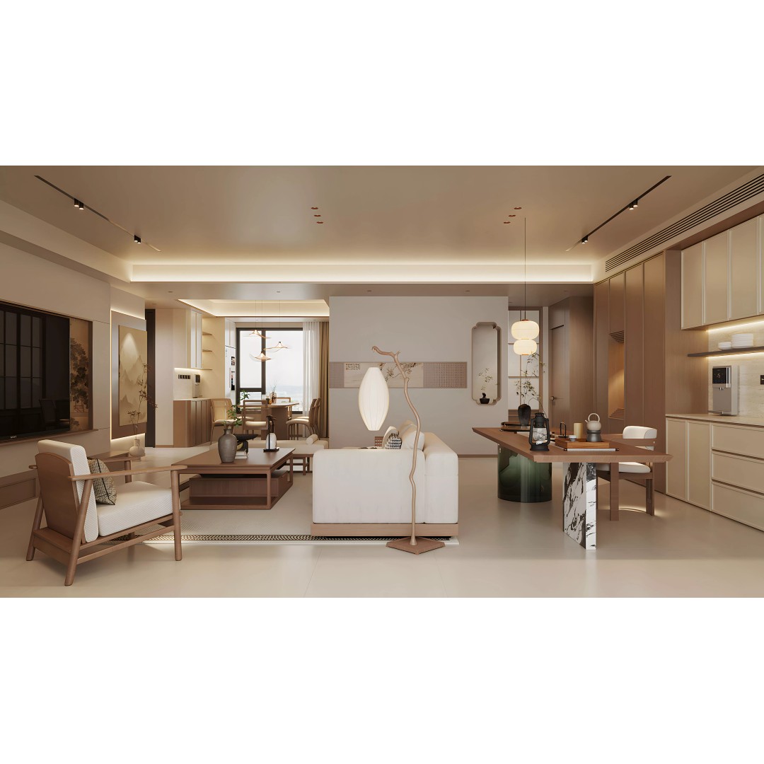 Wabi-Sabi Villa Living Room 3D Model – Modern Interior, FBX, Blender - View 2