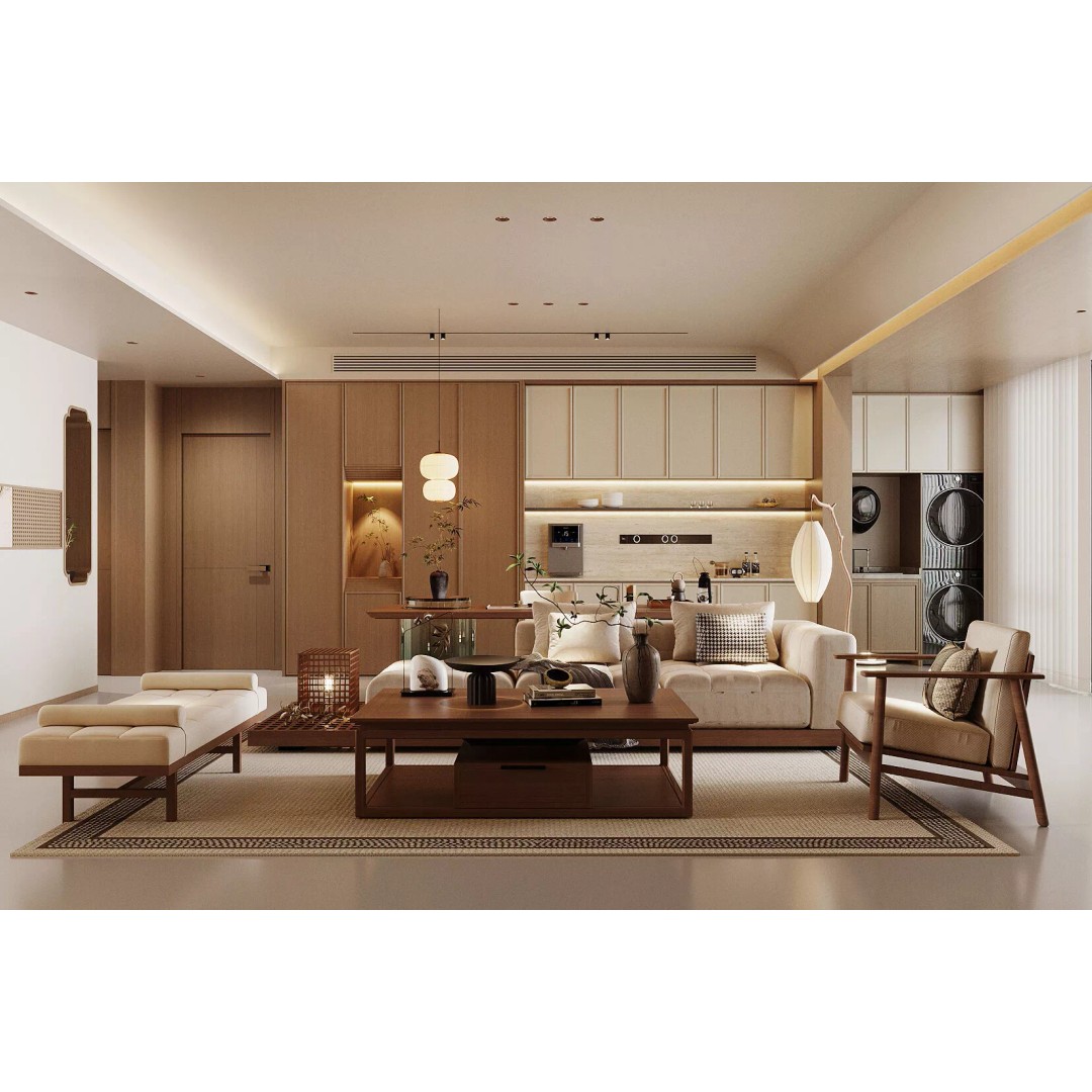 Wabi-Sabi Villa Living Room 3D Model – Modern Interior, FBX, Blender - View 3