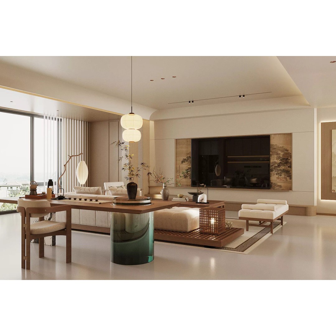 Wabi-Sabi Villa Living Room 3D Model – Modern Interior, FBX, Blender - View 4