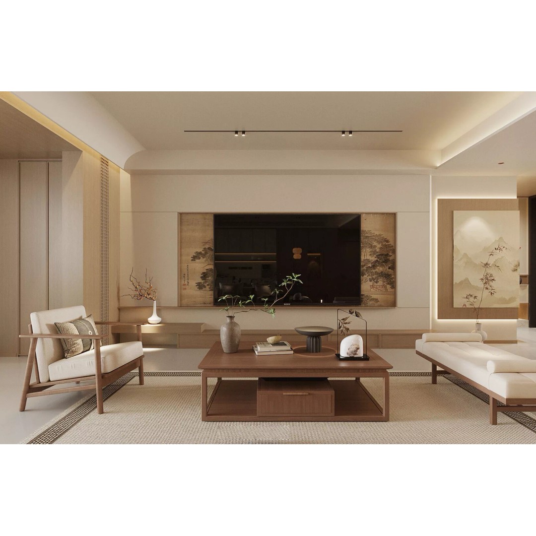 Wabi-Sabi Villa Living Room 3D Model – Modern Interior, FBX, Blender - View 7