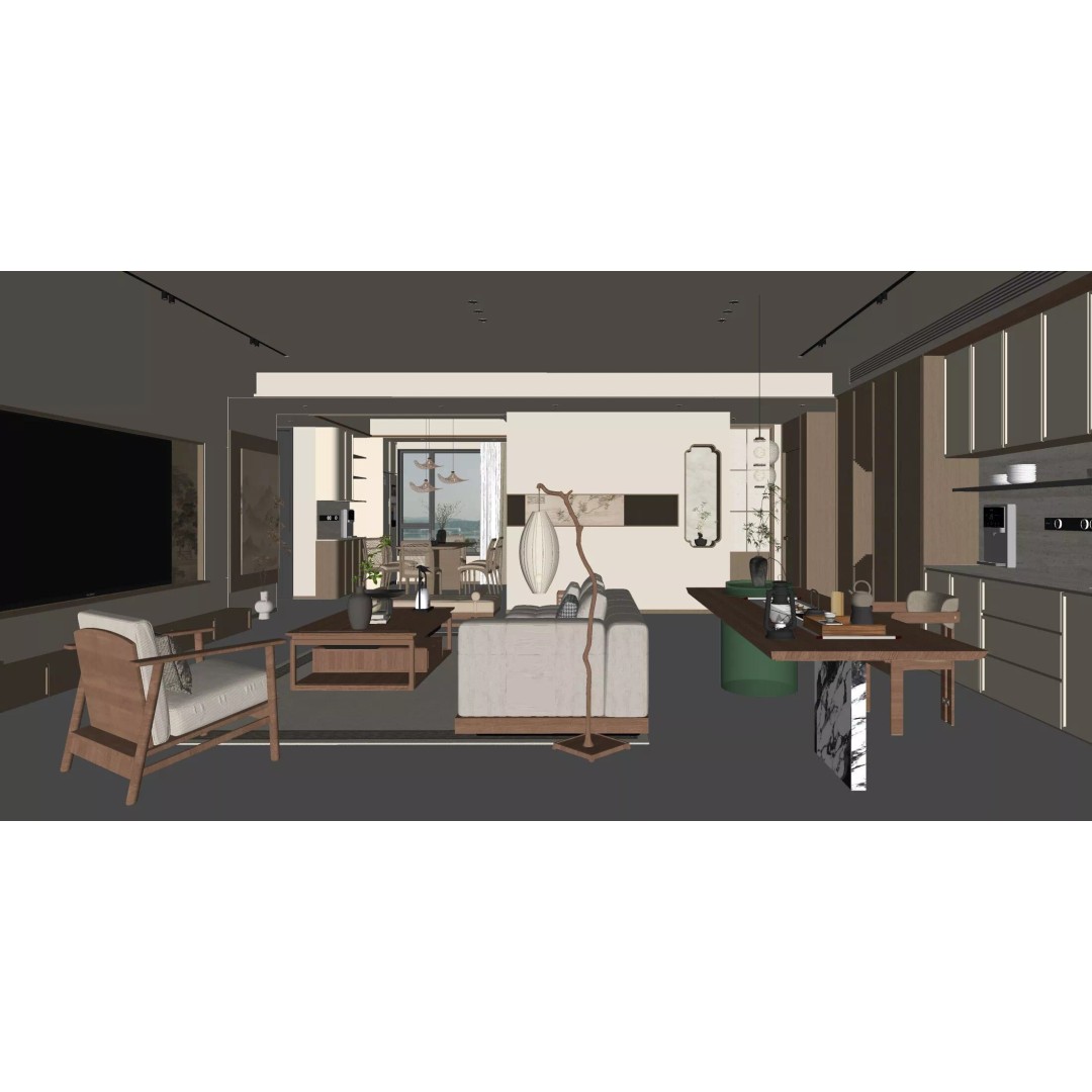 Wabi-Sabi Villa Living Room 3D Model – Modern Interior, FBX, Blender - View 8