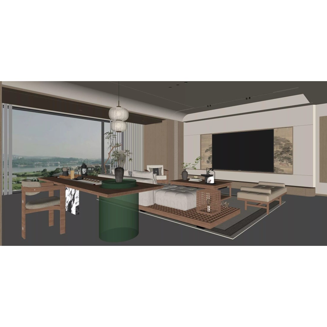 Wabi-Sabi Villa Living Room 3D Model – Modern Interior, FBX, Blender - View 9