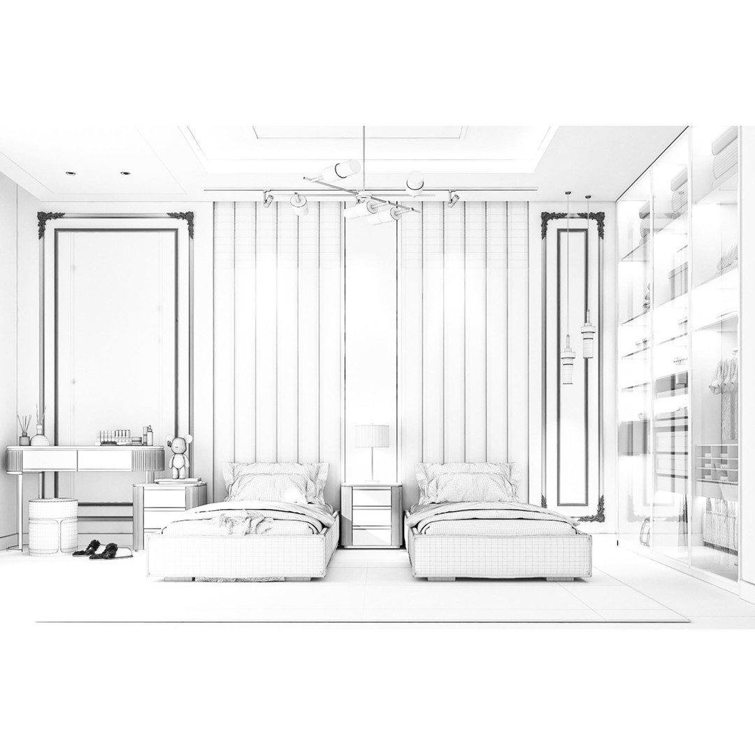 Luxurious Double Bedroom 3D Model – Neo-Classic Interior, 3Ds Max