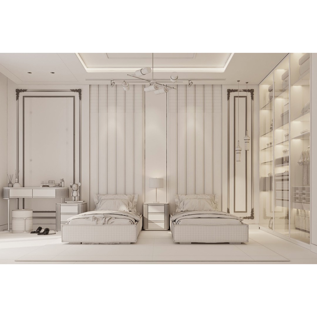 Luxurious Double Bedroom 3D Model – Neo-Classic Interior, 3Ds Max - View 10