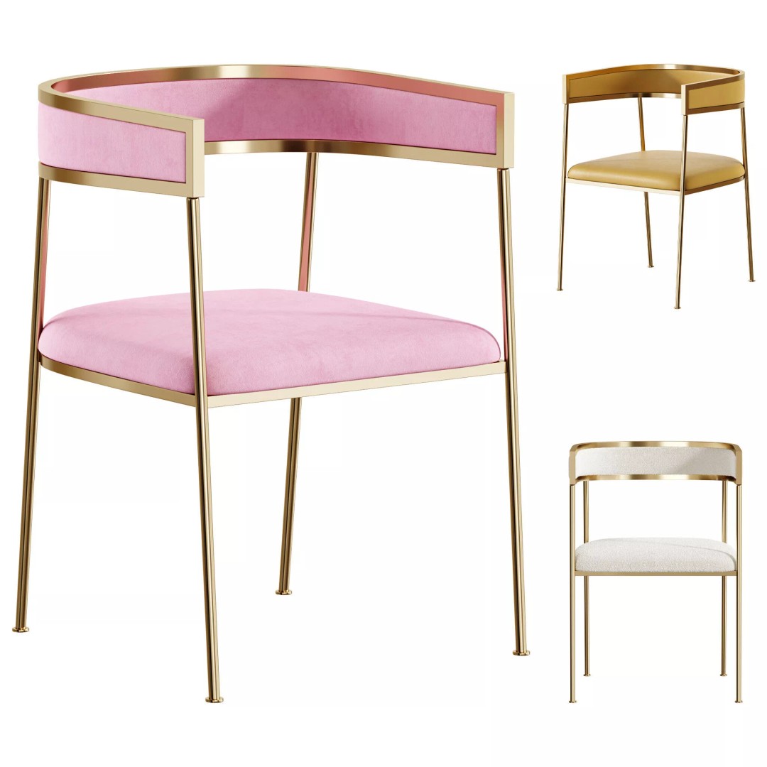 Glam Velvet Dining Chair 3D Model – Luxury Upholstered Design, FBX, OBJ - View 2