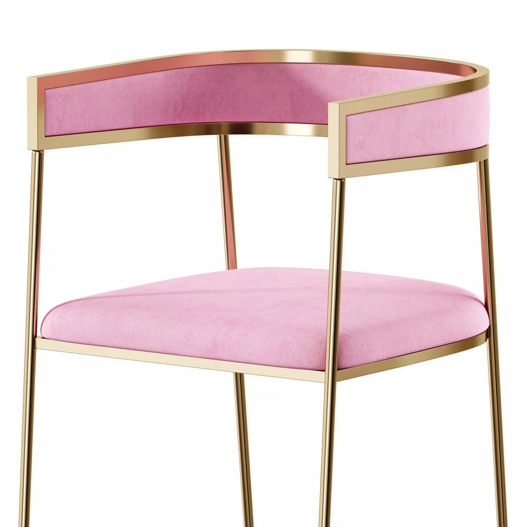 Glam Velvet Dining Chair 3D Model – Luxury Upholstered Design, FBX, OBJ - View 9