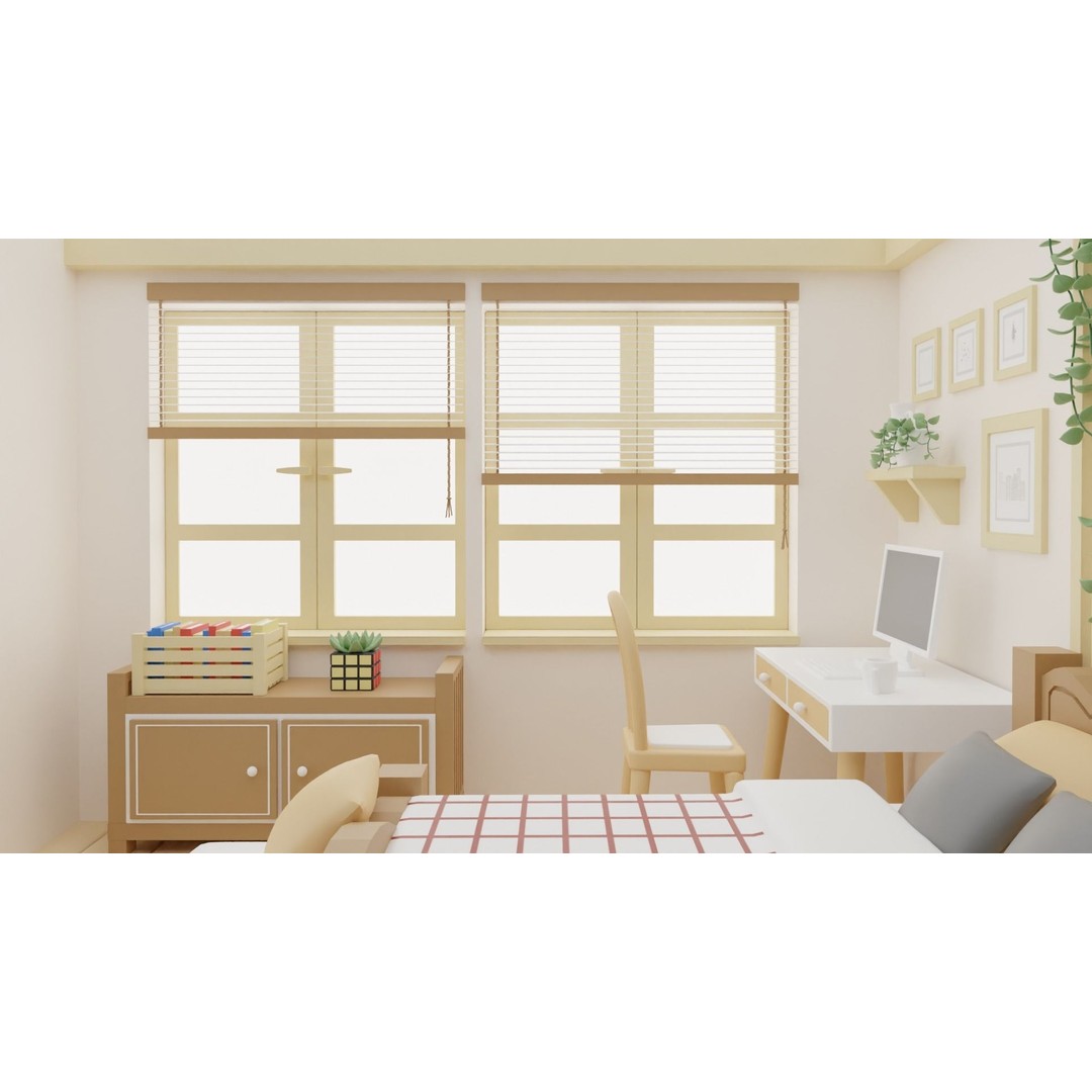 Cartoon Bedroom 3D Model – Low Poly Interior Design, FBX, OBJ - View 8