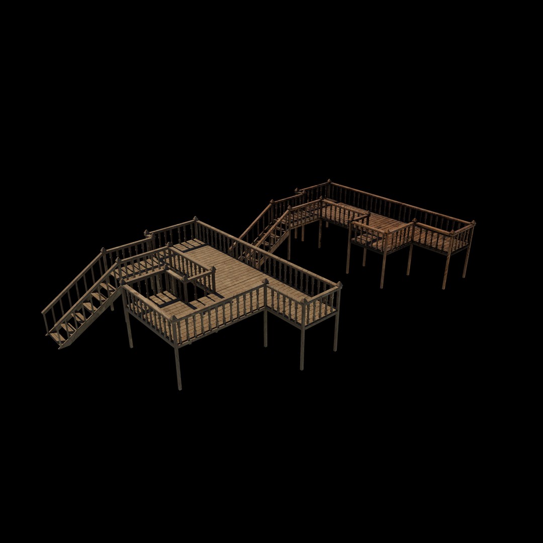 Wooden Deck 3D Model – High Poly PBR Game Asset, FBX, OBJ - View 3