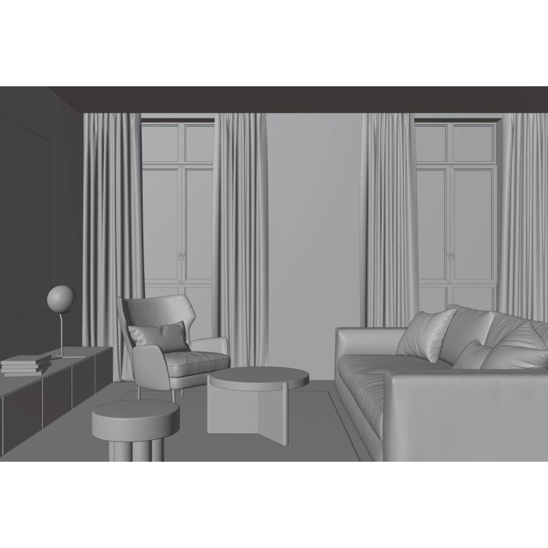 Urban Minimal Living Room 3D Model – Contemporary Interior Design, FBX - View 8