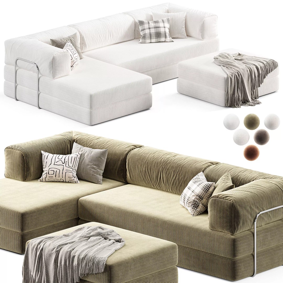 Frameless TEDDY Modular Corner Sofa 3D Model – Modern Design, OBJ & 3Ds Max Formats - View 2