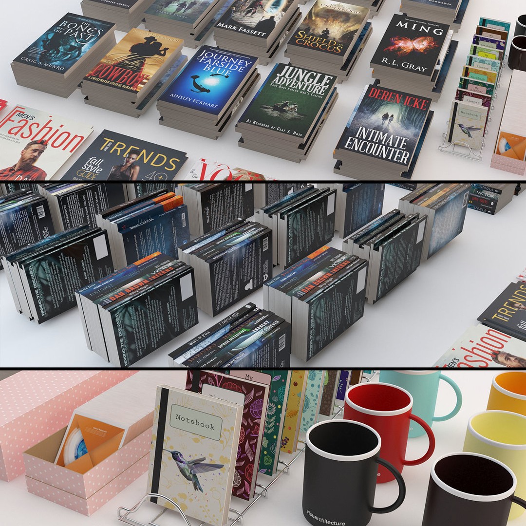 Bookstore 3D Model – Detailed Interior Asset with Books and Accessories - View 11